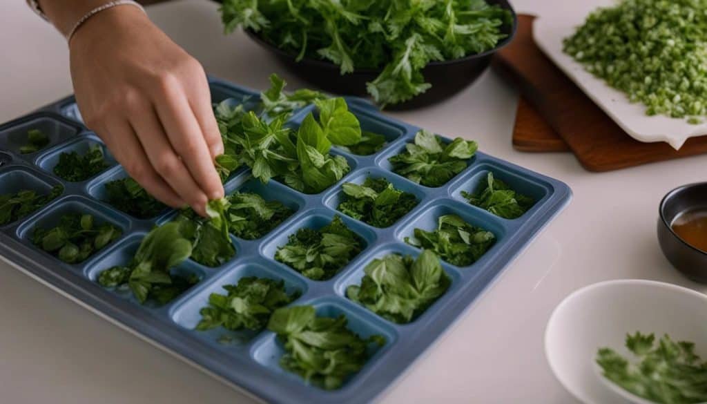 Freezing herbs in ice cube trays