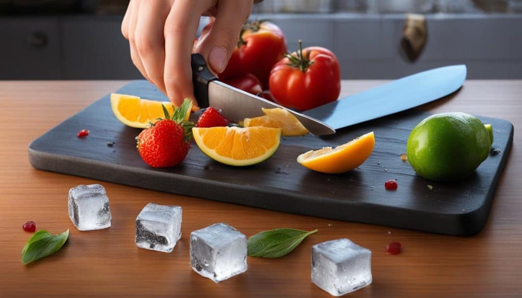 Sharpening knives with ice cubes