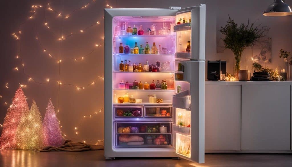 fridge decorating with fairy lights