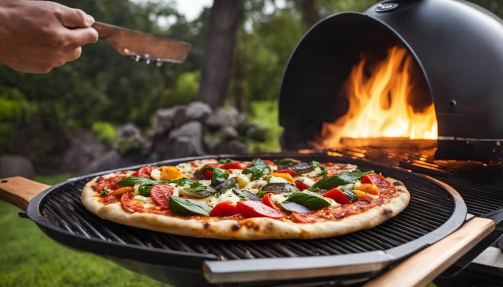 grilled pizza on Kamado grill