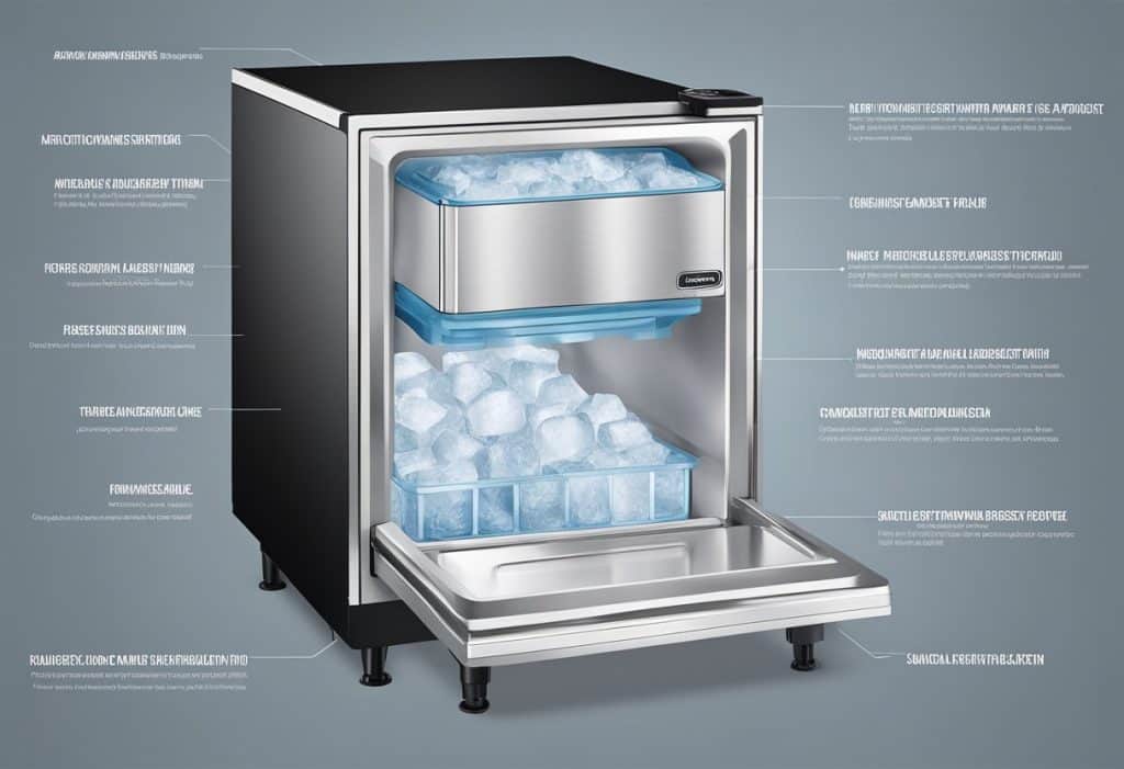differences between countertop and freestanding models, ice production rate, and storage capacity.