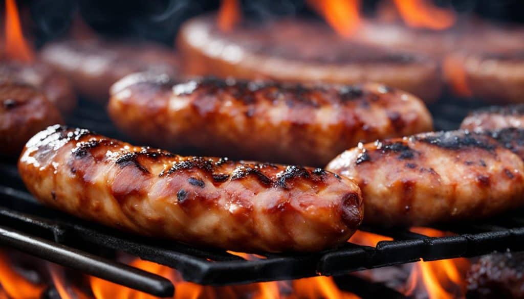 sausages on a charcoal grill