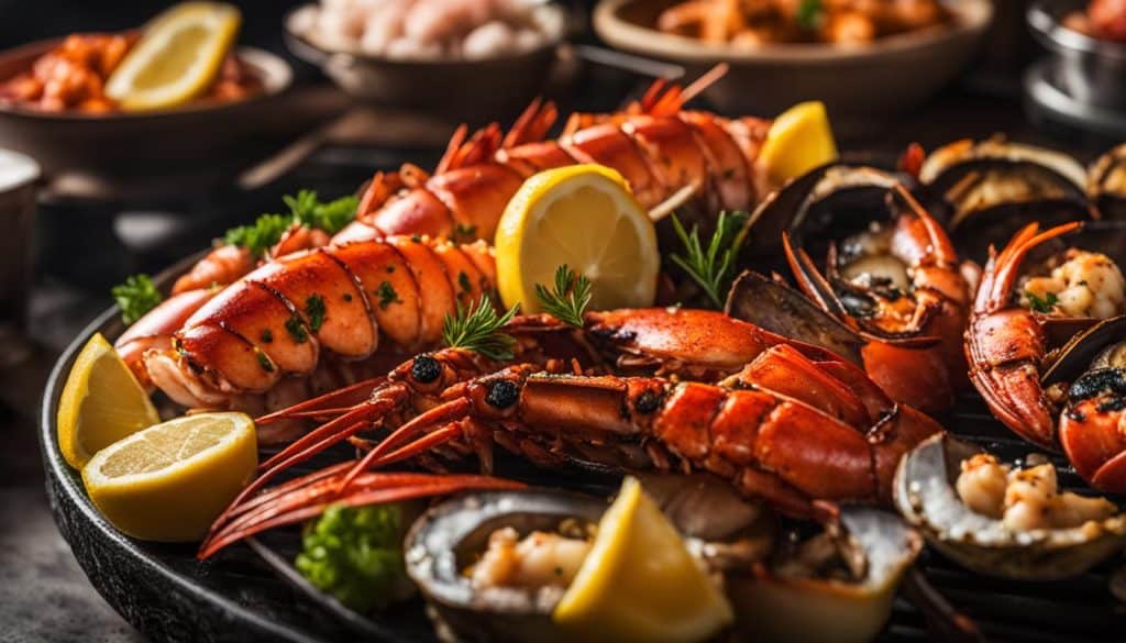 seafood on charcoal grill