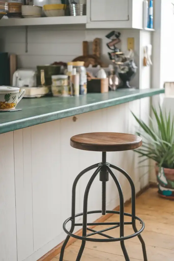 A height-adjustable stool next to a kitchen counter