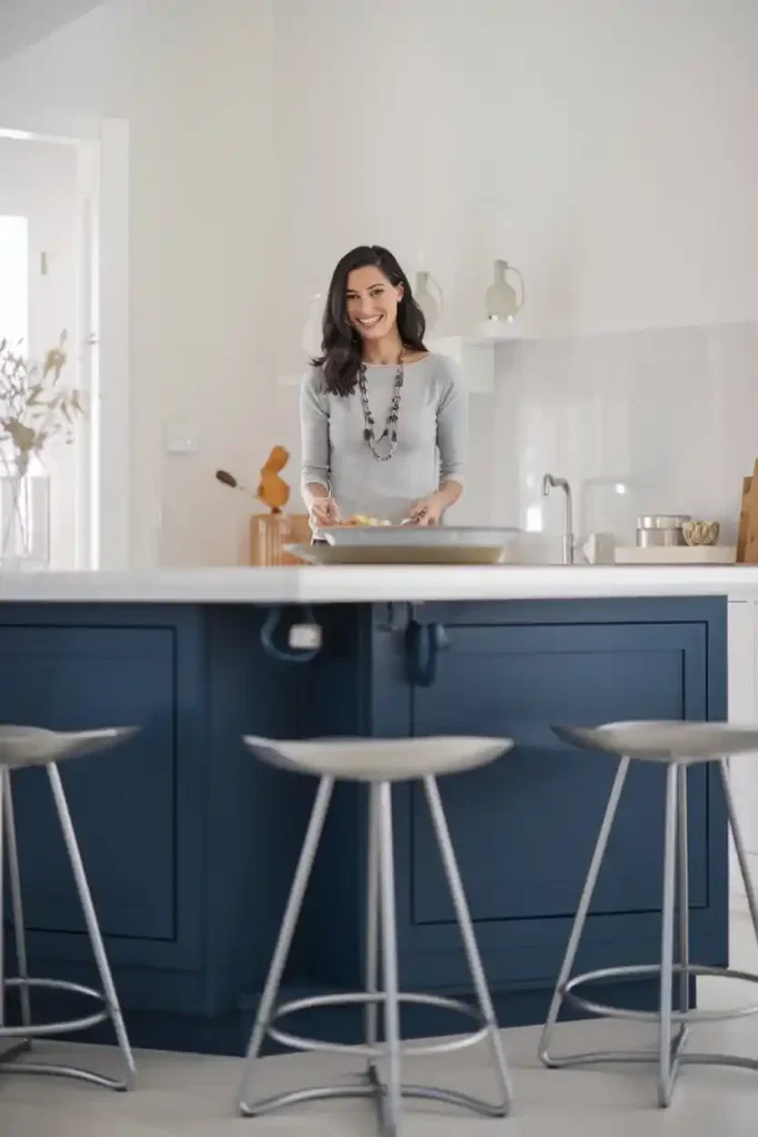 Chic Stools for a Navy Kitchen Island