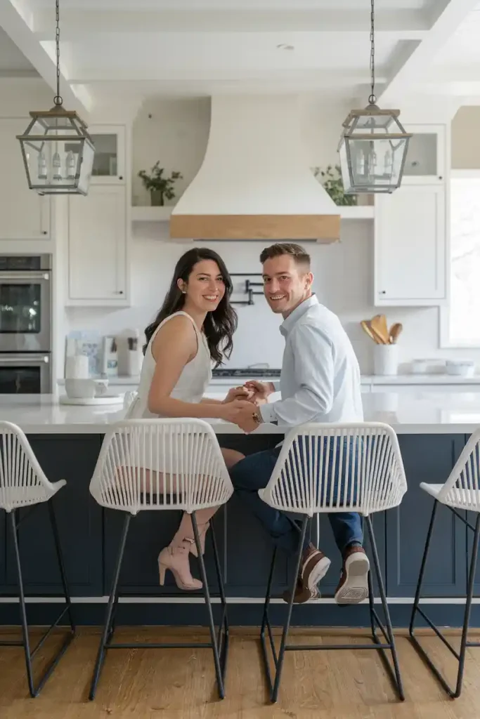 Chic Stools for a Navy Kitchen Island