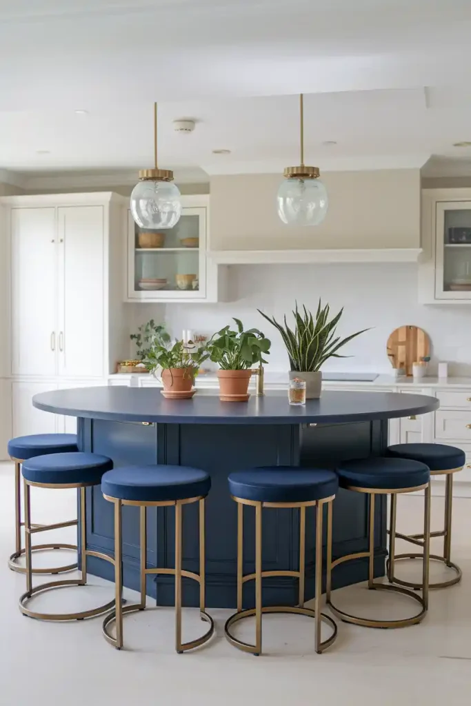 Chic Stools for a Navy Kitchen Island