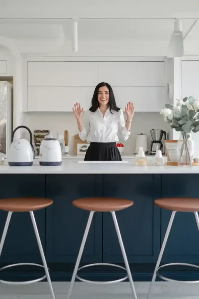 Chic Stools for a Navy Kitchen Island