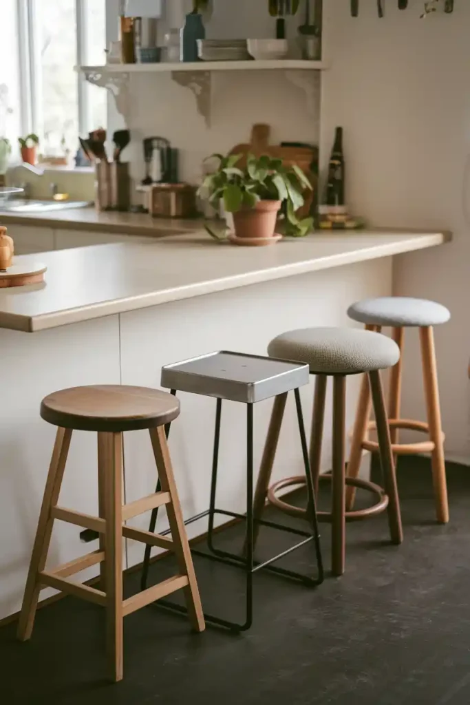 Compact Stool Showcase in a Small Kitchen