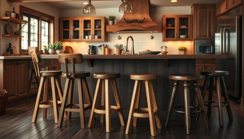 Natural wood stools for kitchen islands