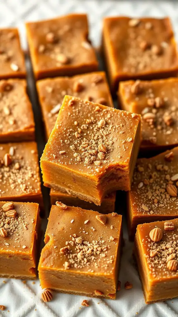 Delicious gingerbread pumpkin pie squares arranged neatly.