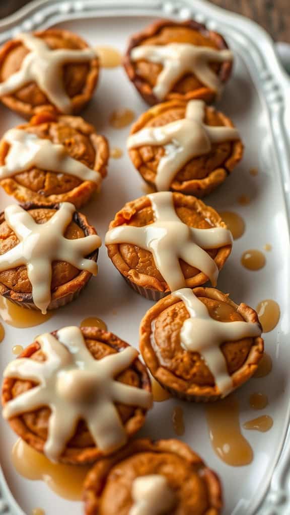 A platter of Maple Glazed Pumpkin Pie Bites with a sweet glaze on top.