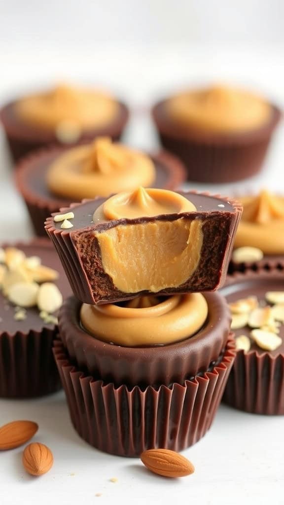 Delicious Pumpkin Almond Butter Cups with a creamy filling, perfect for a healthy fall snack.