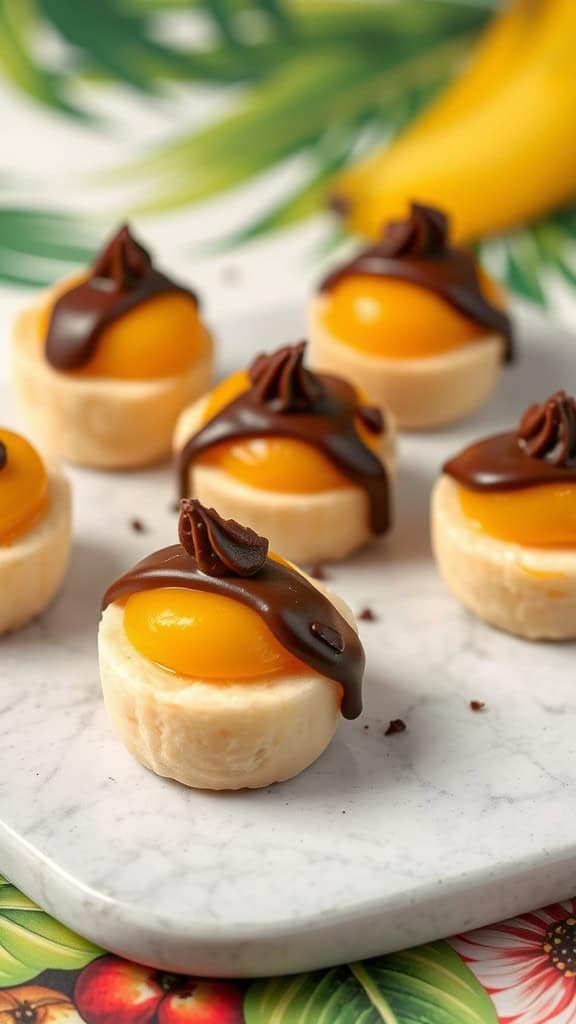 Tropical Passionfruit Banana Bites topped with chocolate and passionfruit