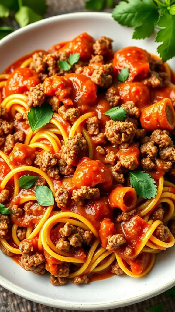 Zucchini noodle beef bake with ground beef and tomato sauce