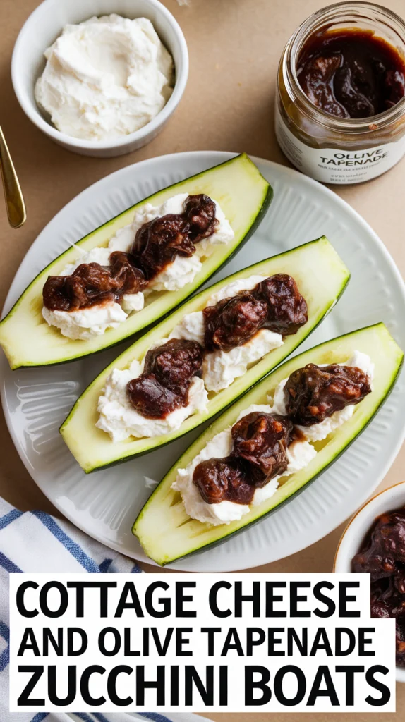 Mediterranean Cottage Cheese and Olive Tapenade Zucchini Boats