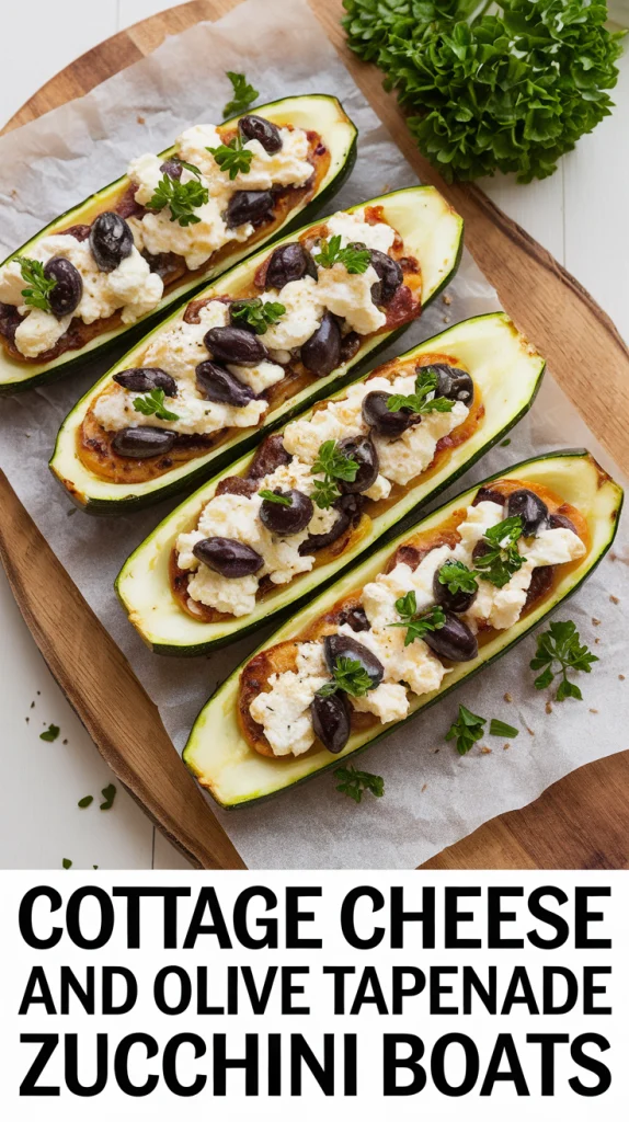 Mediterranean Cottage Cheese and Olive Tapenade Zucchini Boats