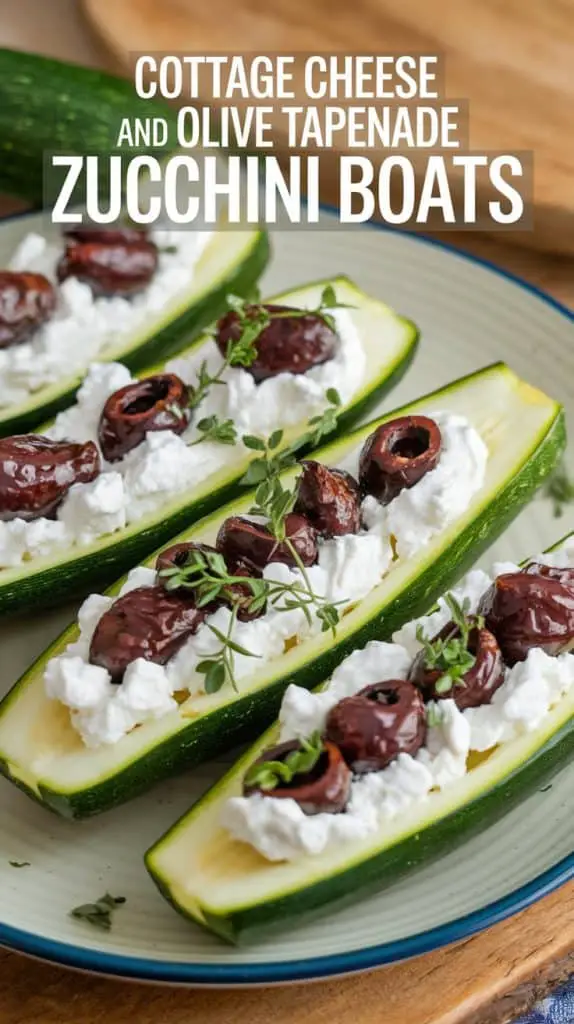 Mediterranean Cottage Cheese and Olive Tapenade Zucchini Boats