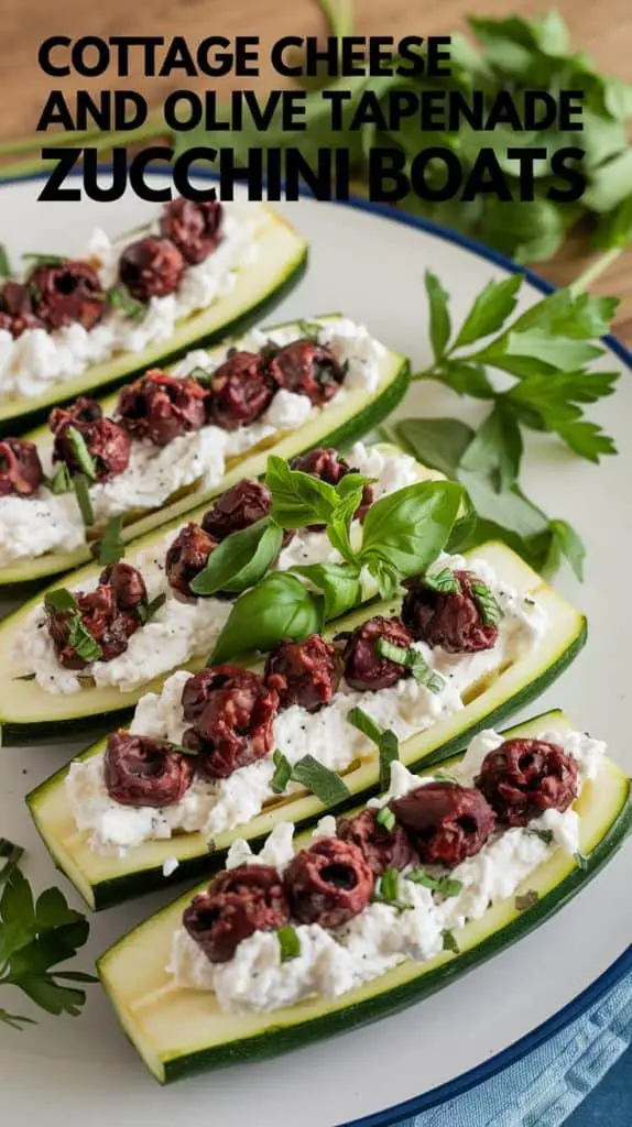 Mediterranean Cottage Cheese and Olive Tapenade Zucchini Boats