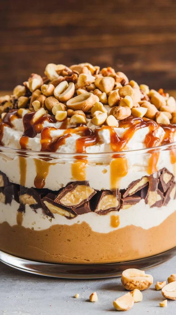 High-Protein Peanut Butter Snickers Dessert with Cottage Cheese