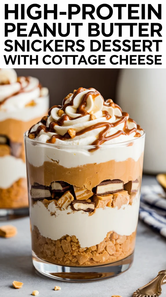 High-Protein Peanut Butter Snickers Dessert with Cottage Cheese