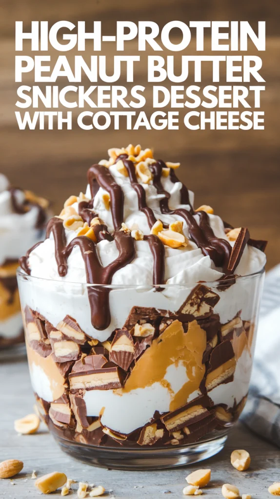 High-Protein Peanut Butter Snickers Dessert with Cottage Cheese