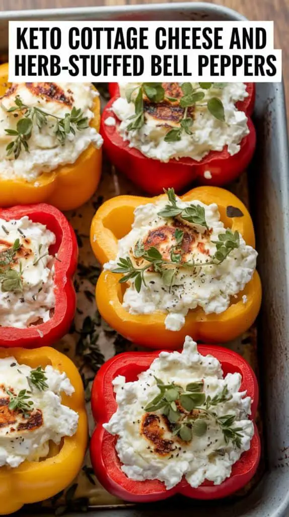 Keto Cottage Cheese and Herb-Stuffed Bell Peppers