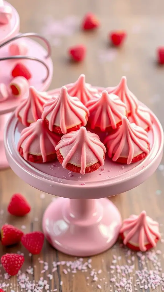 A plate of Raspberry Kiss Cookies elegantly displayed, perfect for Valentine's Day.