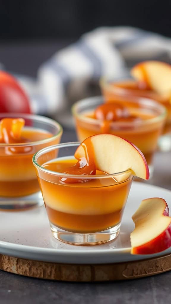 Caramel Apple Jello Cups with apple slices on top