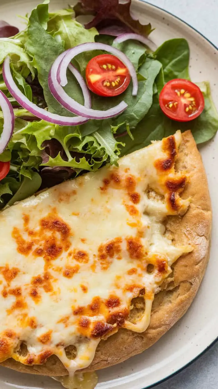 Cheesy cottage cheese almond flour flatbread served with salad
