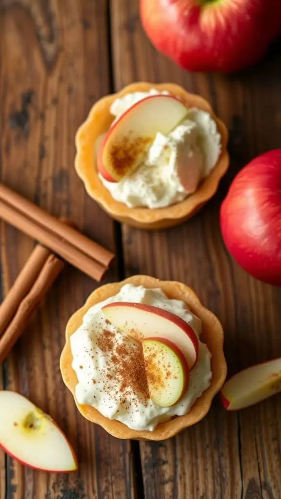 Cinnamon apple cottage cheese cups topped with apple slices and cinnamon