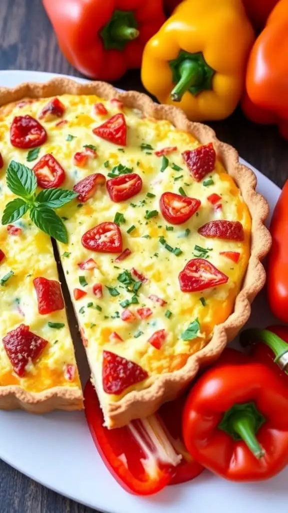 A colorful quiche loaded with cottage cheese, diced peppers, and protein-packed eggs.
