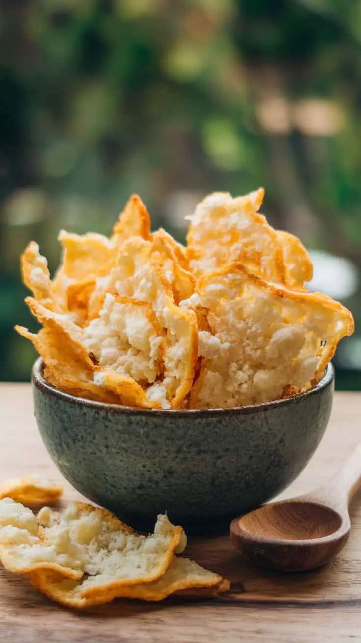 A bowl of crispy cottage cheese chips