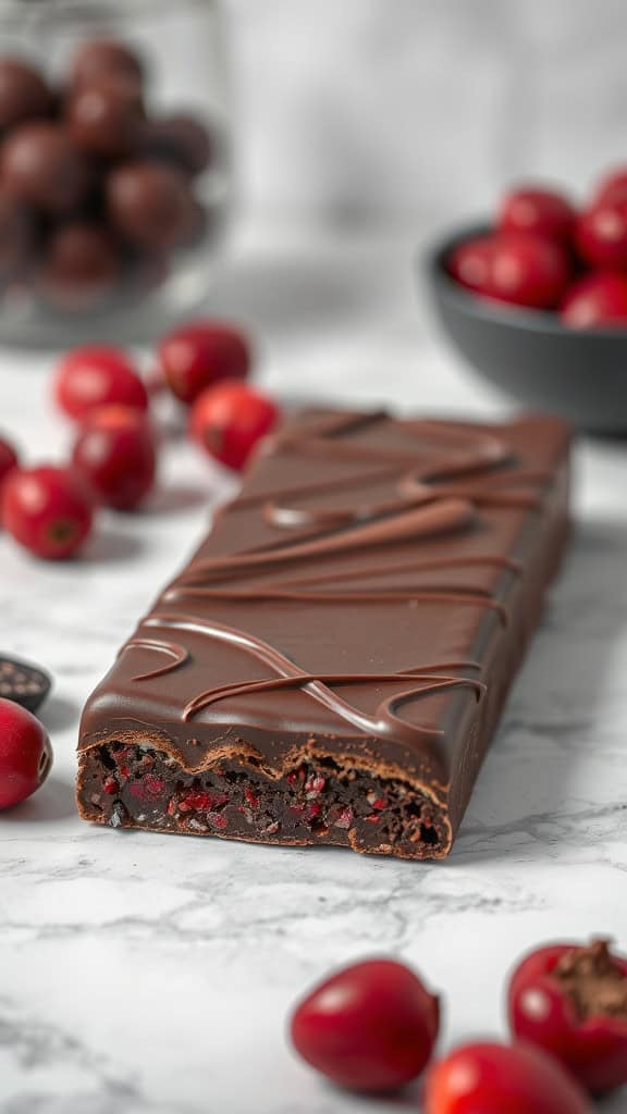 Dark Chocolate Cranberry Bars surrounded by fresh cranberries