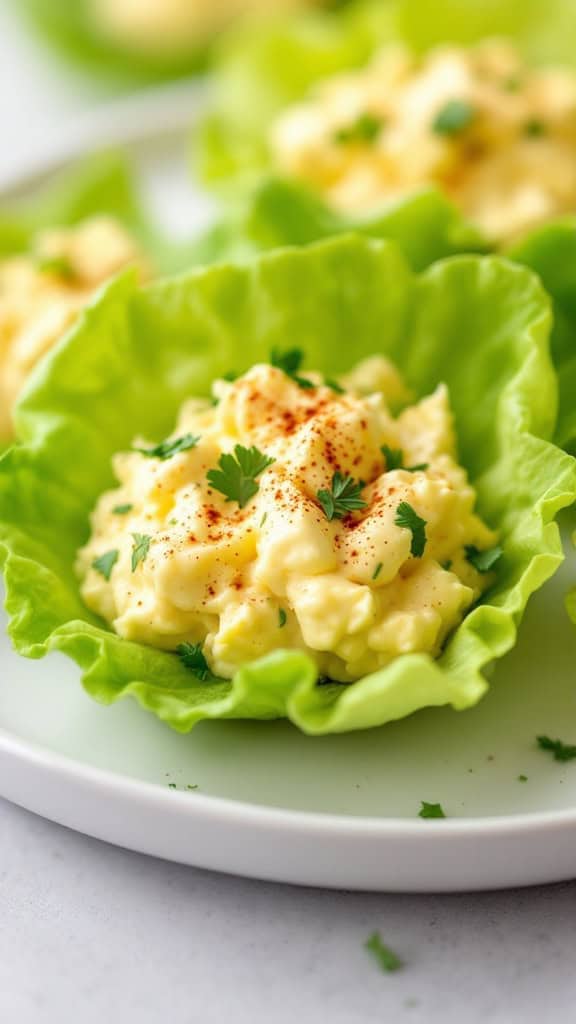 Deviled egg salad served in lettuce cups