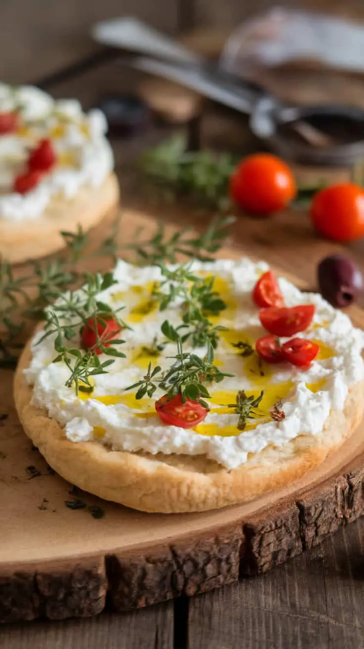 A fluffy cottage cheese keto flatbread topped with fresh herbs and tomatoes, showcasing a healthy, low-carb meal option.