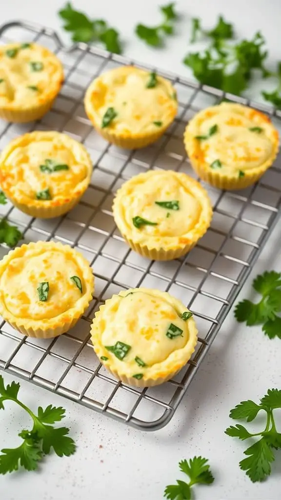 An image of light, airy egg bites with ricotta cheese and spinach, baked in a muffin tin and displayed with a sprinkle of parsley.