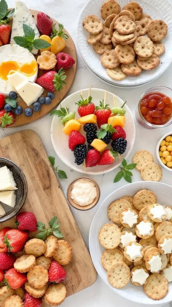 Colorful fruits like strawberries, blueberries, and kiwi add a fresh touch. These sweet options can serve as quick gluten-free baby shower appetizers and keep the mood light. Pair them with some crunchy gluten-free crackers or cheese for a satisfying bite.