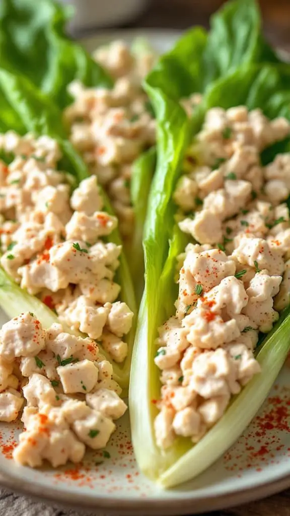 Chicken salad stuffed endive leaves are a fun and healthy way to enjoy a classic dish. These little bites are perfect as make-ahead cold appetizers for any gathering. Pair them with cucumber bites with cream cheese or mini avocado shrimp cups for a delightful spread!