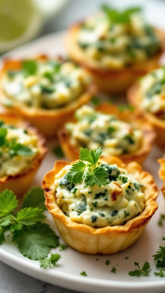 These spinach artichoke tartlets are a hit for any gathering! They’re super easy to make ahead and perfect for serving at baby showers or casual parties. Pair them with mini caprese skewers or cucumber bites with cream cheese for a delightful spread.