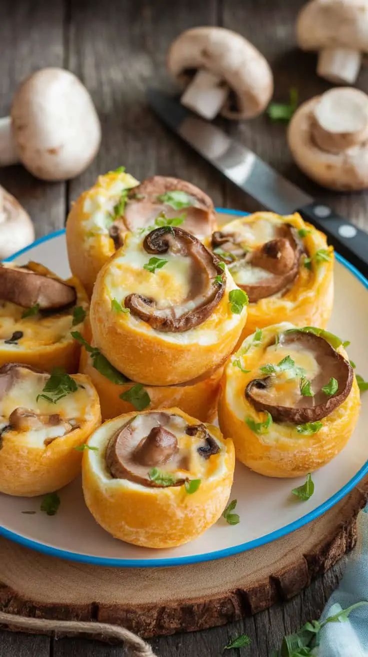 Plate of Keto Mushroom and Swiss Egg Bites