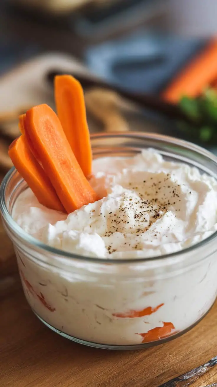 A bowl of cottage cheese with carrot sticks