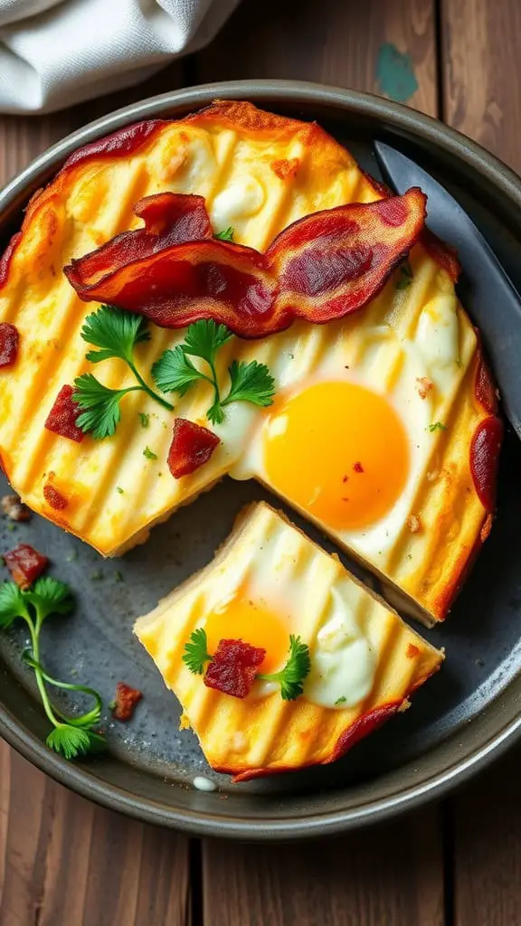 A delicious low-carb cottage cheese and bacon egg bake with fresh herbs