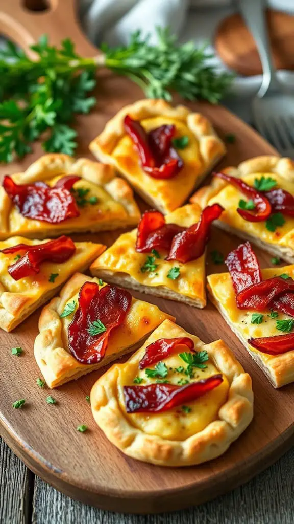 Maple bacon breakfast tarts displayed on a wooden board