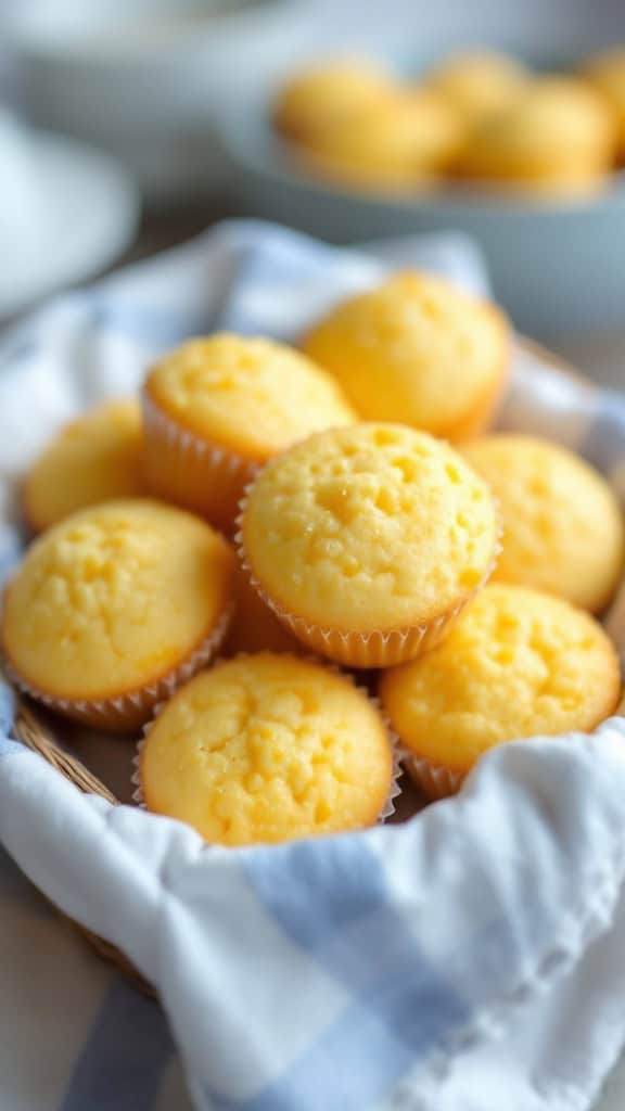 A basket of golden mini elote cornbread muffins