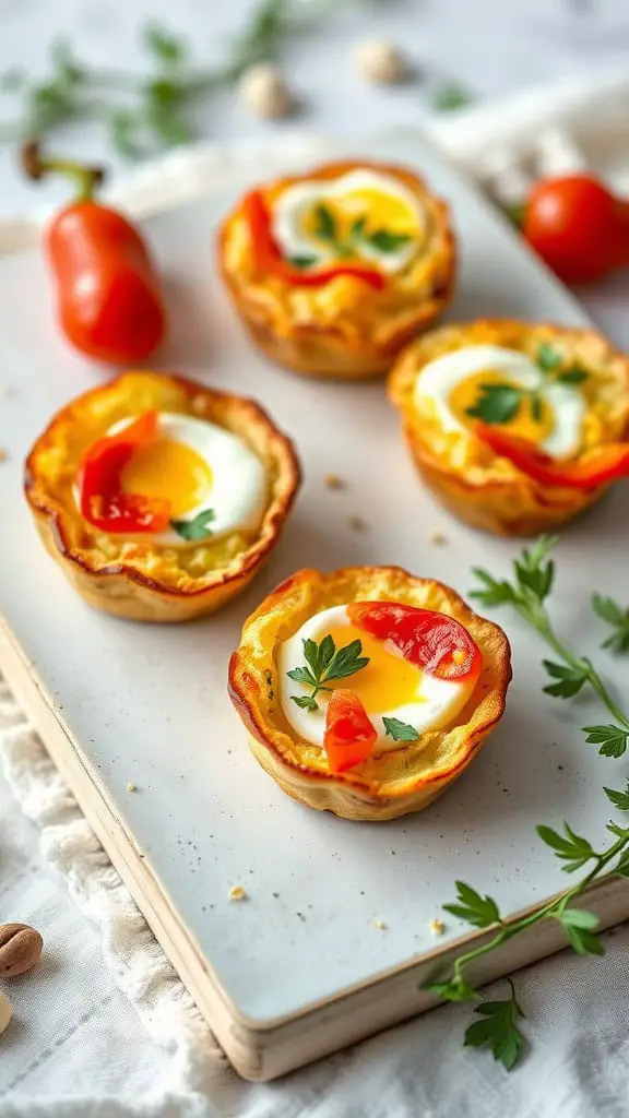 A plate of colorful moist egg bites featuring ricotta cheese and fresh peppers.