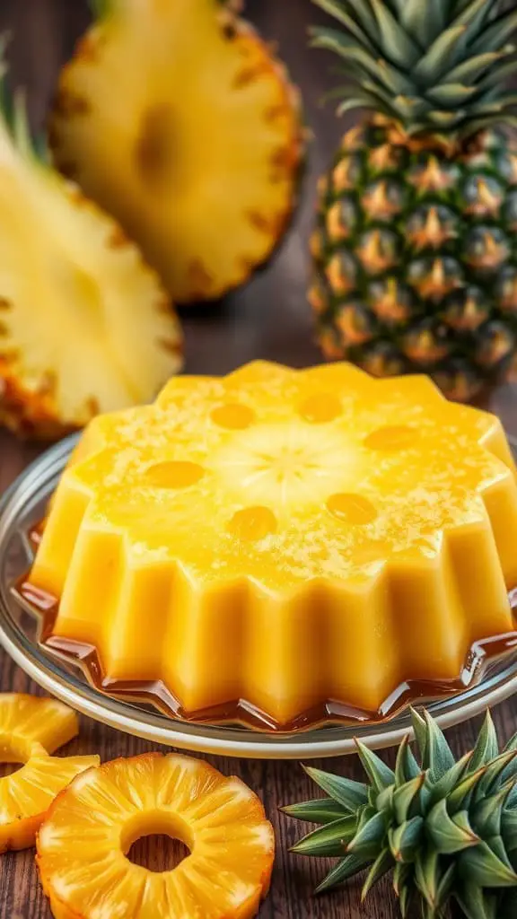 Colorful Pineapple Upside-Down Jello Mold with fresh pineapples