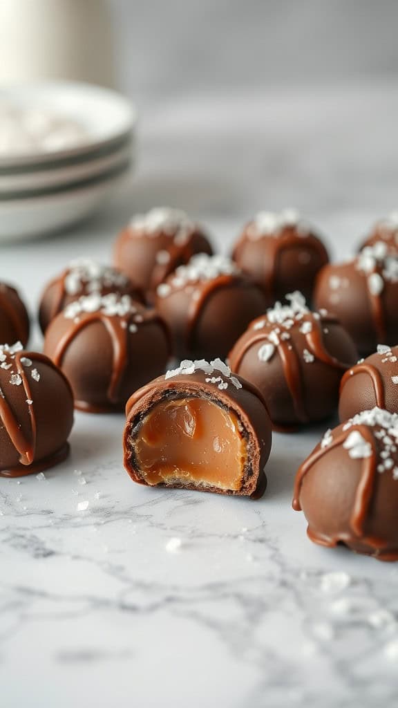 Delicious Sea Salt Coffee Caramel Truffles with a bite taken out