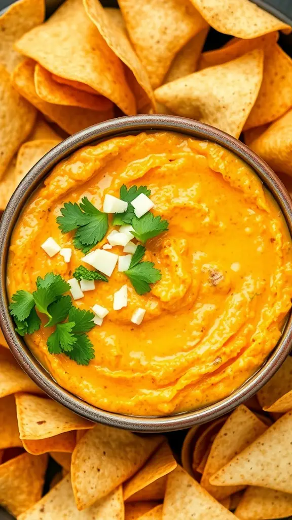 A bowl of creamy Southwest Street Corn Dip surrounded by tortilla chips