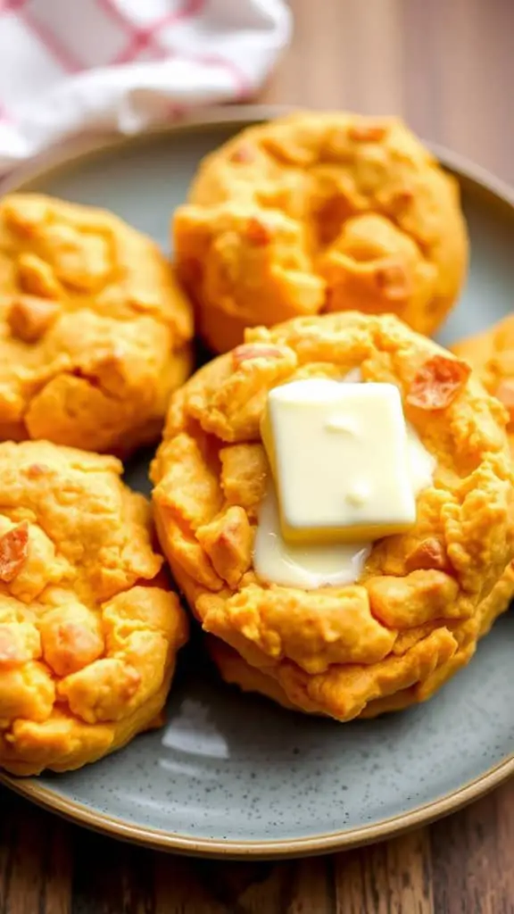 A plate of sweet potato biscuits topped with butter